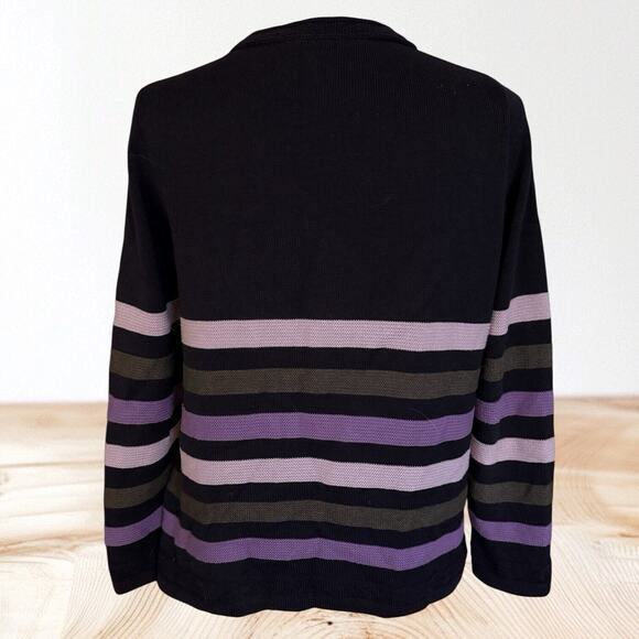 Skovhuus Denmark Striped Sweater Sz M Womens Black Cotton Blend Soft Colors - Picture 5 of 8